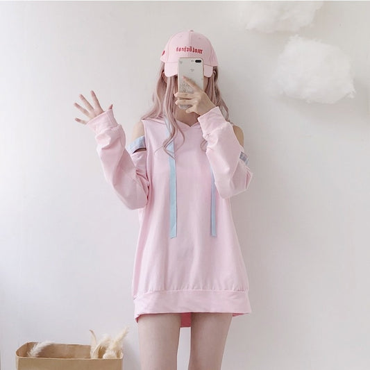 Sweet Off Shoulder Long Hoodies