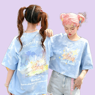 Soft Girl Style Cartoon Angel Printing Round Neck T-shirt