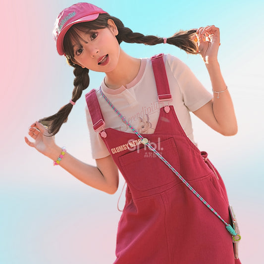 Soft Girl Style Red Overalls