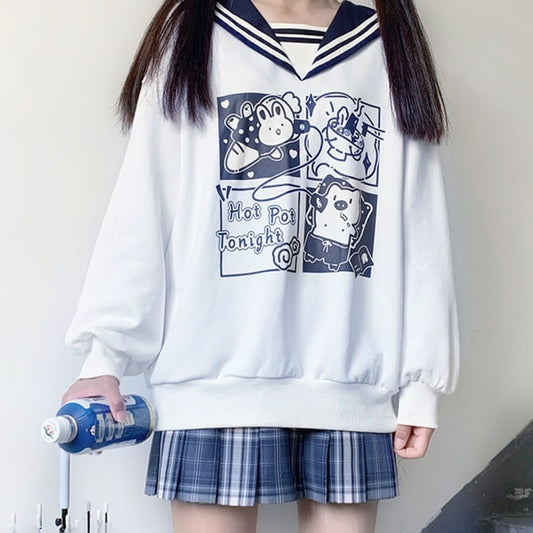 Japanese Kawaii Sailor Collar Sweatshirt