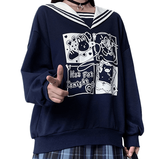 Japanese Kawaii Sailor Collar Sweatshirt