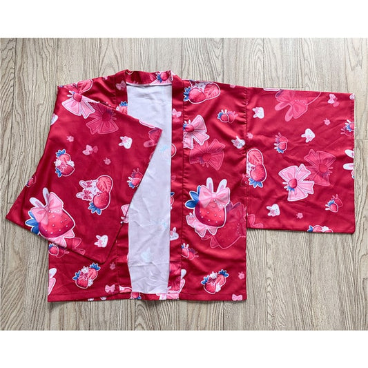 Strawberry Print Loose Cardigan Kimono Outerwear