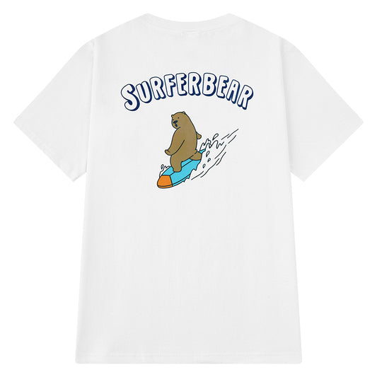 Summer American Cartoon Bear Print Loose T-shirt