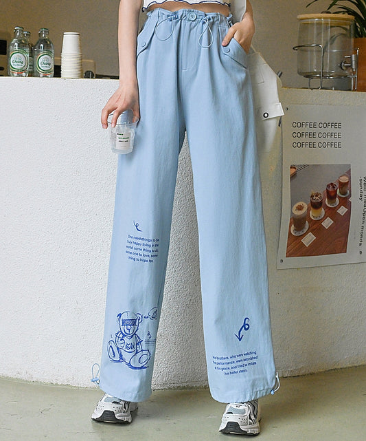 Summer Cartoon Bear Print Loose Thin Jeans