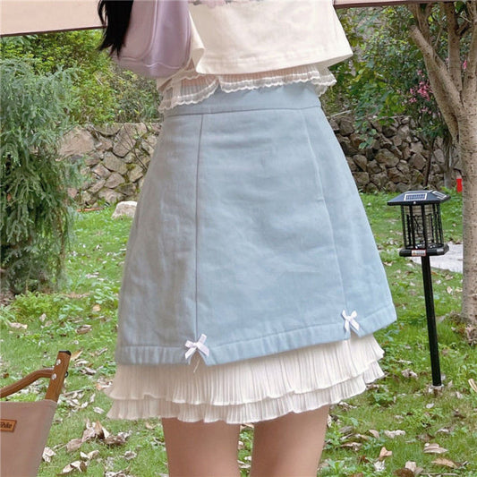 Japanese Sweet Blue Pleated Skirt