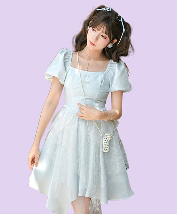 Summer French Puff Sleeve Princess Dres