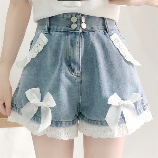 Kawaii Bow Denim High Waist Shorts