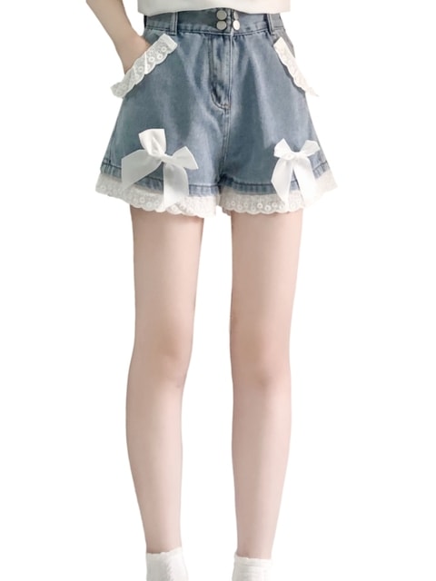 Kawaii Bow Denim High Waist Shorts