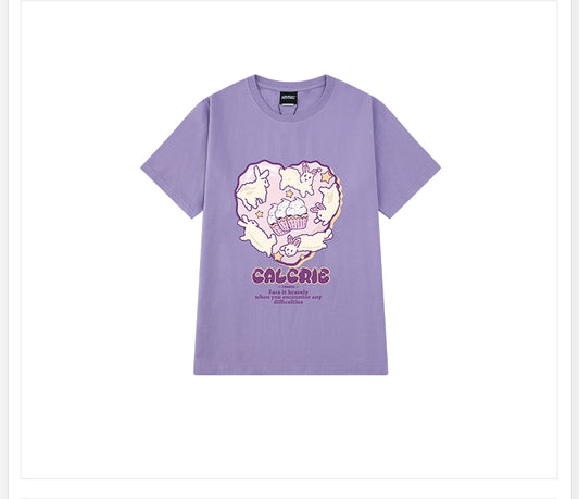 Summer Soft Girl Style Purple Graffiti Print Oversize T-shirt