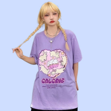 Summer Soft Girl Style Purple Graffiti Print Oversize T-shirt