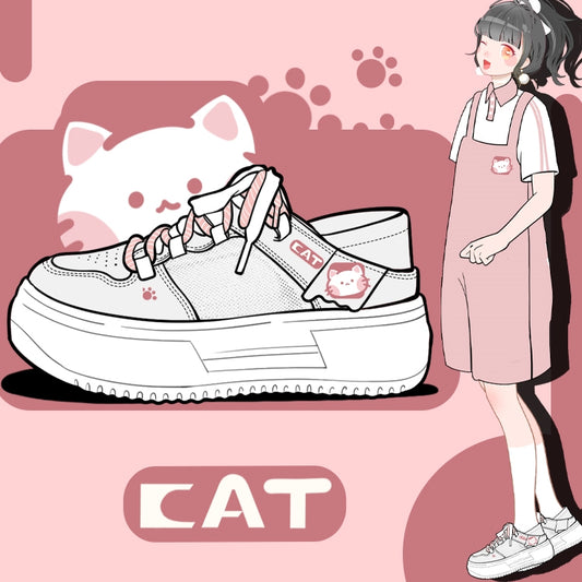 Summer Sweet and Cute Pink Kitten Print Platform Sneakers