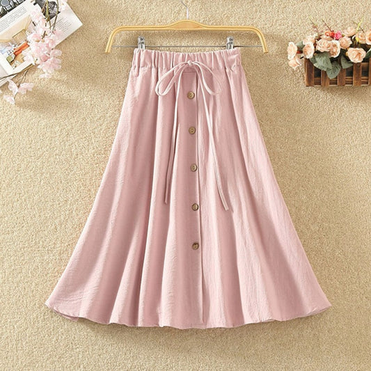 Japanese Summer Button Linen Flounce Skirt