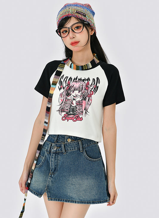 Summer Y2k Style Comic Graphic Print Slim Fit T-shirt