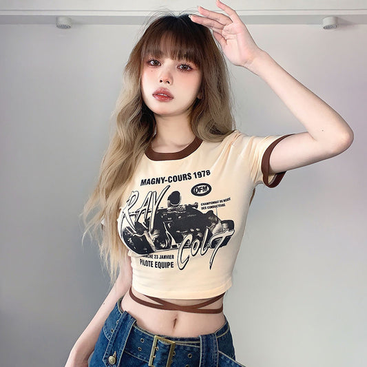 Gothic Print Lace Up Short T-shirt