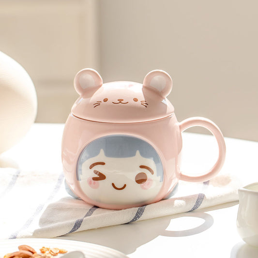 Cute Girl Ceramic Mug With Lid