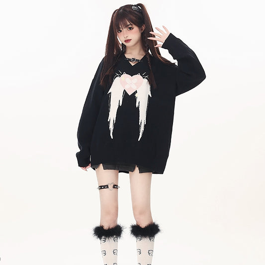 Sweet Cool Style Black Loose All-match Sweater