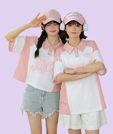 Sweet Casual Pink Polo T-shirt