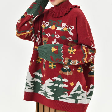 Sweet Christmas Bear Turtleneck Sweater