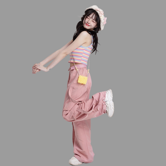 Sweet Dopamine Style Pink Overalls