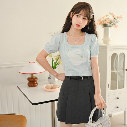 Sweet Girl Soft Style Doll Collar Knitted T-shirt