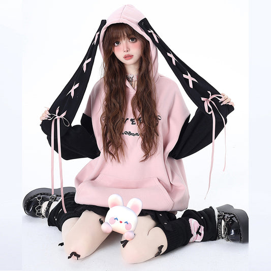 Sweet Girly Style Bunny Ear Hooded Sweatshirt