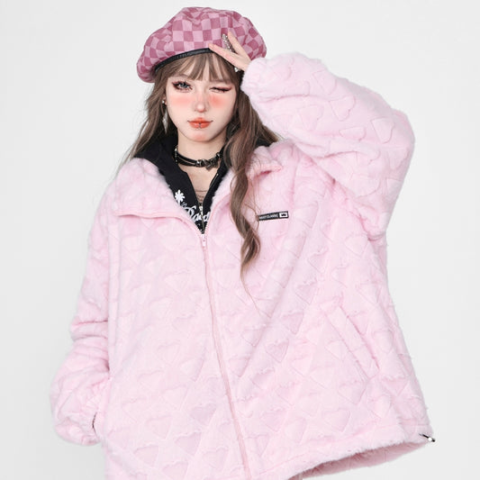 Sweet Girly Style Loving Heart Embroidered All-match Coat