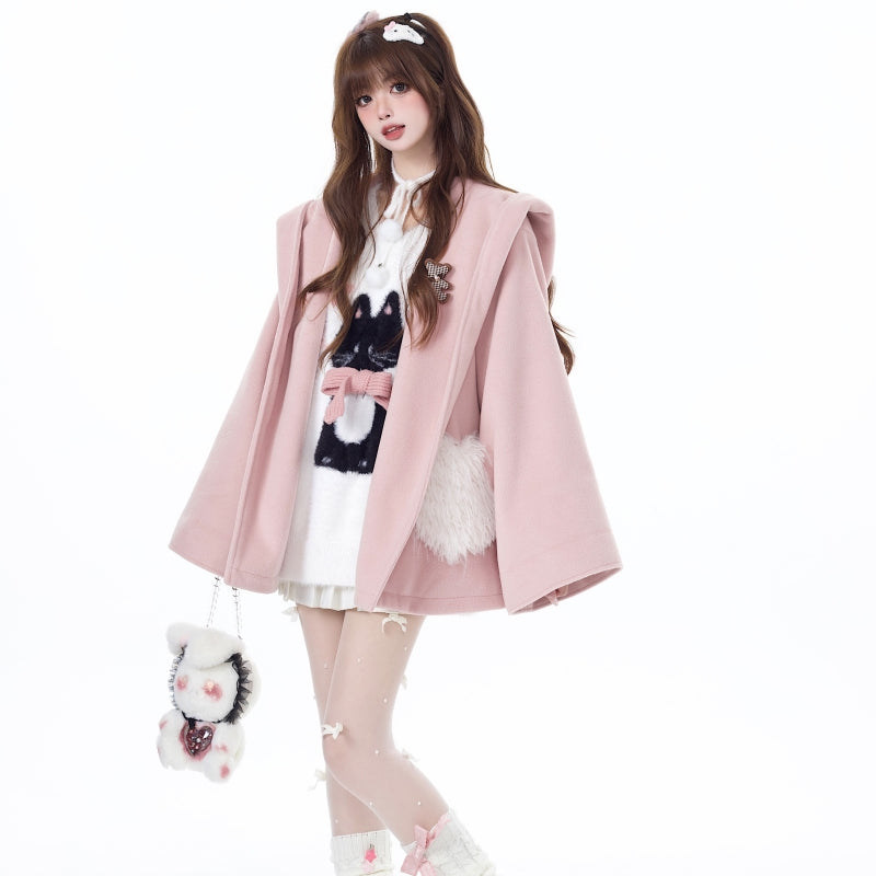 Sweet Girly Style Pink Loving Heart Pocket Coat