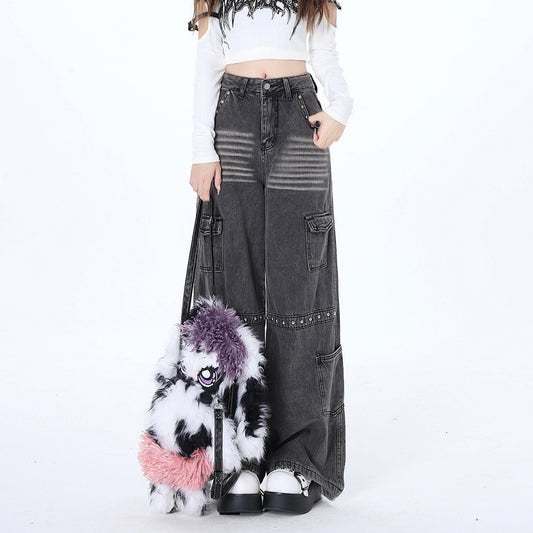 Sweet Girly Y2K Style Gray Straight Leg Jeans