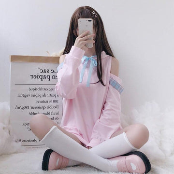 Sweet Off Shoulder Long Hoodies