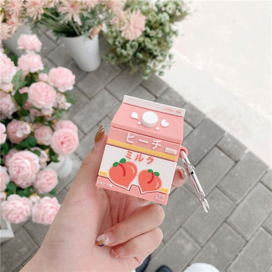 Cute Peach Milk Bottle Airpods Case