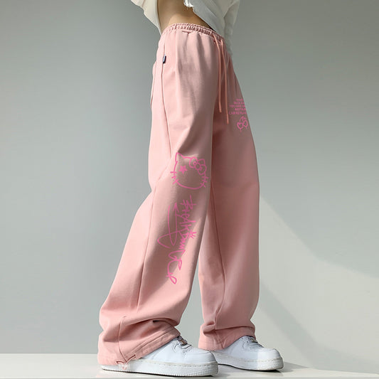 Sweet Pink Hello Kitty Print Wide Leg Pants