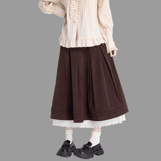 Sweet Preppy Corduroy High-waisted Pleated Skirt
