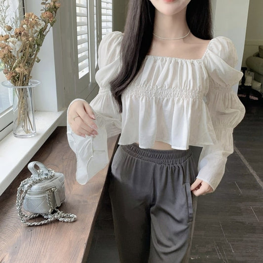 Sweet Pure Color Chiffon Crop Top