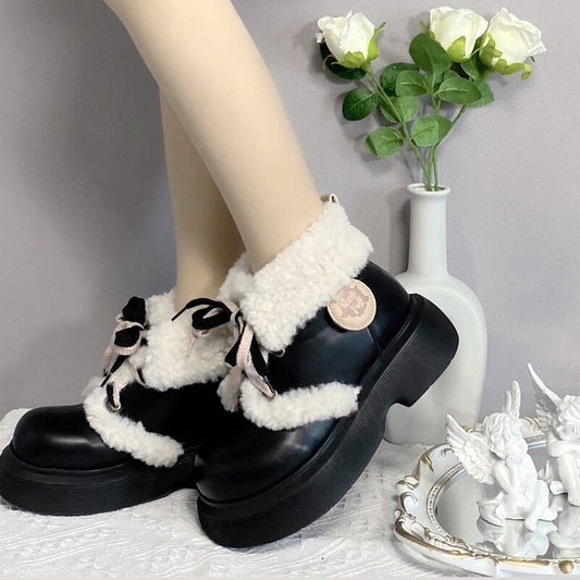 Sweet Retro-Style Velvet Snow Boots