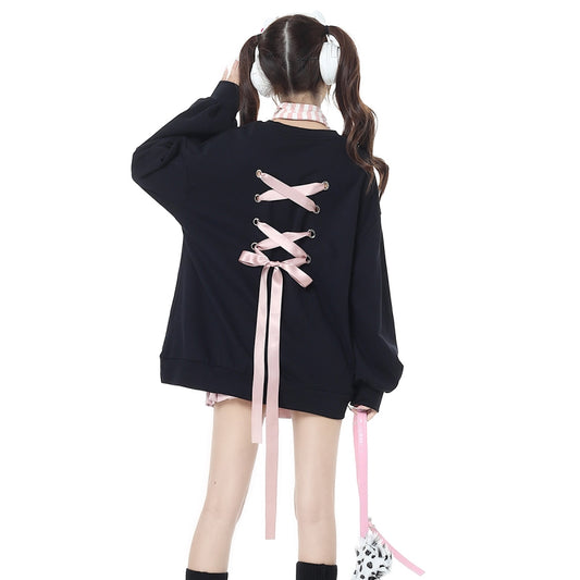 Sweet Soft Girl Style Bow Tie All-match Sweatshirt