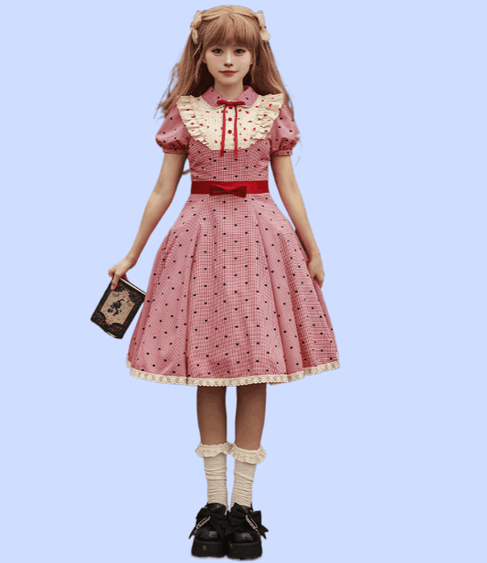 Sweet Style Pink Plaid Printed Lolita Dress