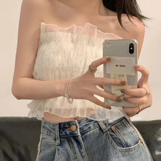 Kawaii Multi-layered Falbala Mesh Tube Top