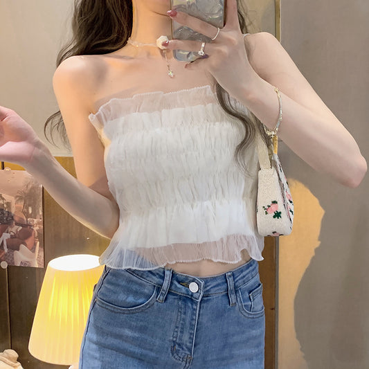 Kawaii Multi-layered Falbala Mesh Tube Top