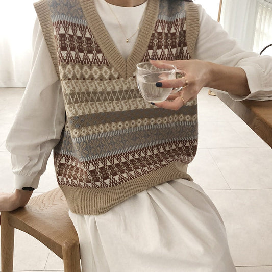 Vintage V-neck Knitted Vest
