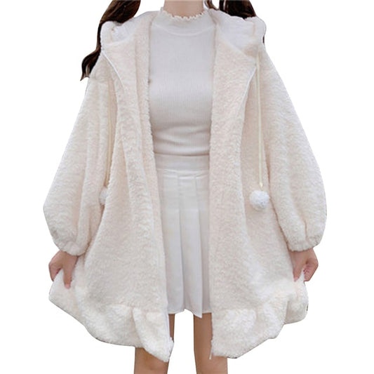 Kawaii Sherpa Falbala Coat with Hood