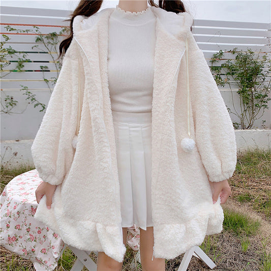 Kawaii Sherpa Falbala Coat with Hood