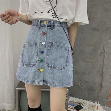 Colorful Button Denim Skirt