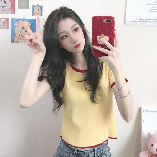 Cute Contrast Color Short T-shirt