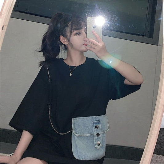 Cute Big-pocket Chained T-shirt