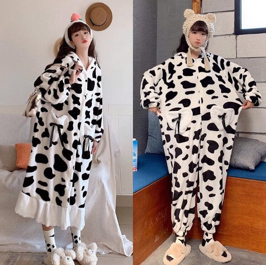 Cute Cow Printed Coral Velvet Pajamas