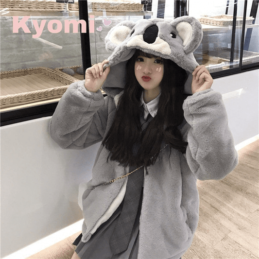 Kawaii Koala Ears Plush Thick Warm Hoodies