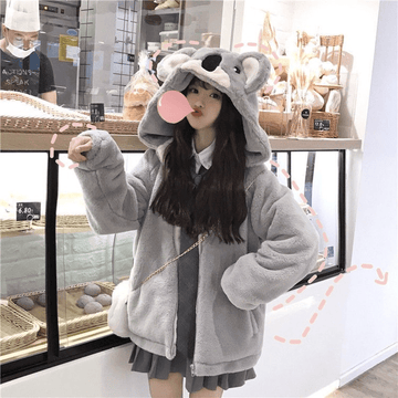 Kawaii Koala Ears Plush Thick Warm Hoodies