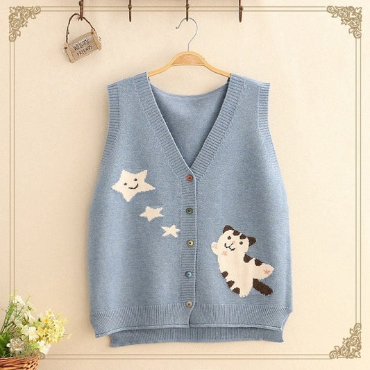 Kawaii Cat V Neck Sweater