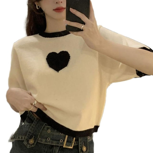Black Heart Contrast Crop Top