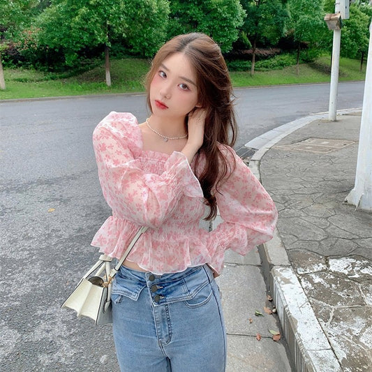 Korean Style Puff Sleeved Floral Blouses